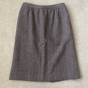 Vintage Bretton Place Skirt Womens 12 Grey Multicolor Plaid 100% Wool Lined Slit
